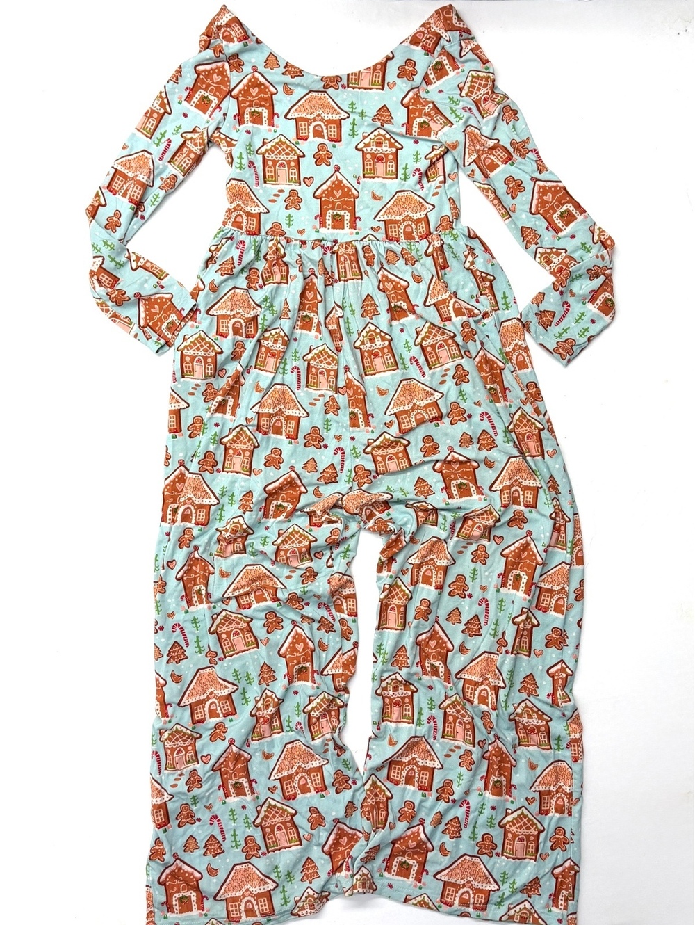 SweetHoney Gingerbread House Christmas Girls Leggy Romper Jumpsuit Holiday